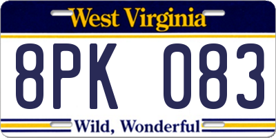 WV license plate 8PK083