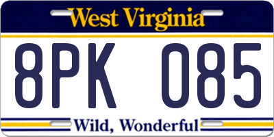 WV license plate 8PK085