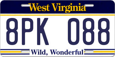 WV license plate 8PK088