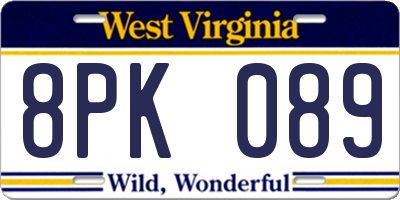 WV license plate 8PK089