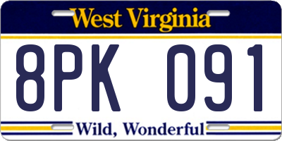 WV license plate 8PK091