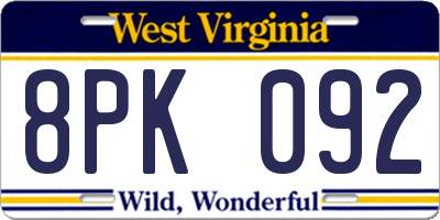 WV license plate 8PK092