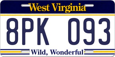 WV license plate 8PK093