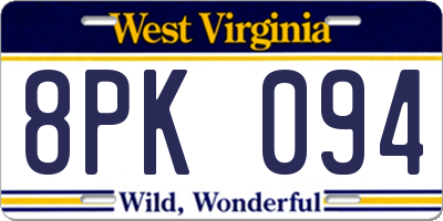 WV license plate 8PK094