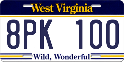 WV license plate 8PK100