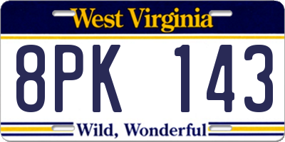 WV license plate 8PK143