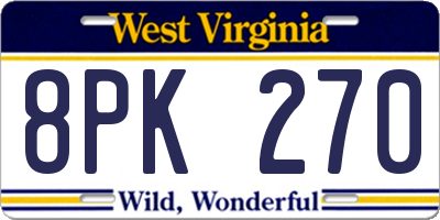 WV license plate 8PK270