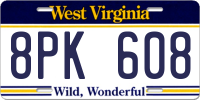 WV license plate 8PK608