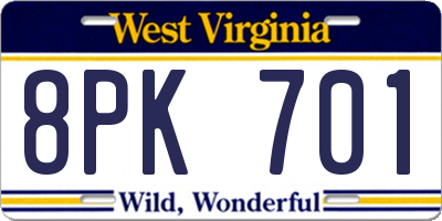 WV license plate 8PK701