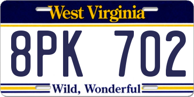 WV license plate 8PK702