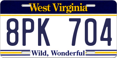 WV license plate 8PK704