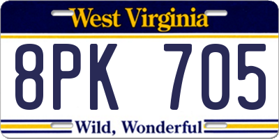WV license plate 8PK705
