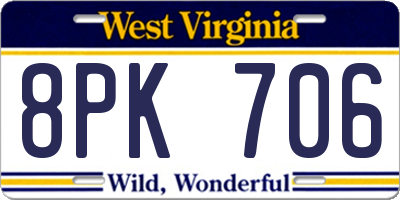 WV license plate 8PK706