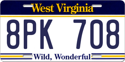 WV license plate 8PK708