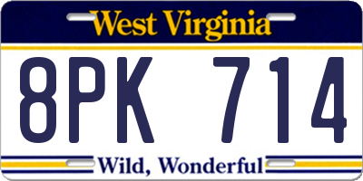 WV license plate 8PK714