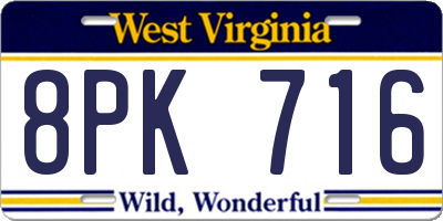 WV license plate 8PK716