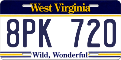 WV license plate 8PK720