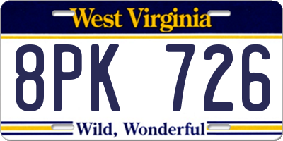 WV license plate 8PK726