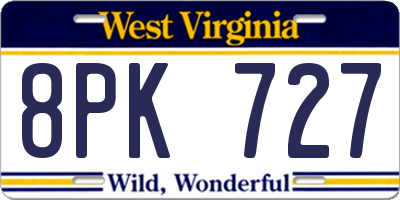 WV license plate 8PK727