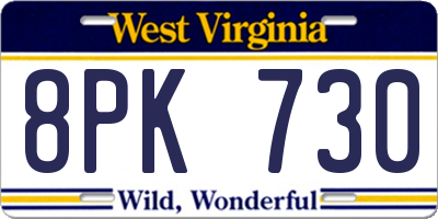 WV license plate 8PK730