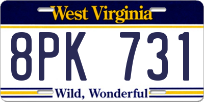 WV license plate 8PK731