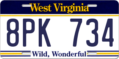 WV license plate 8PK734