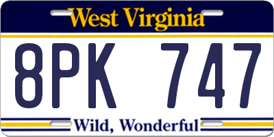 WV license plate 8PK747