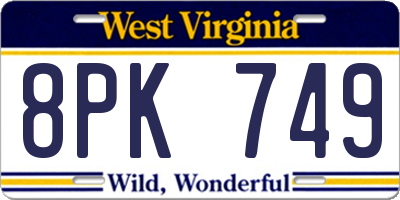 WV license plate 8PK749
