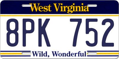 WV license plate 8PK752
