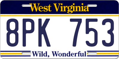 WV license plate 8PK753