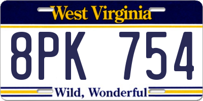 WV license plate 8PK754