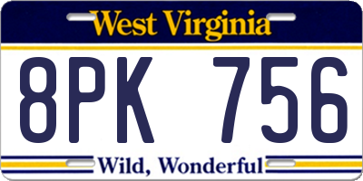 WV license plate 8PK756