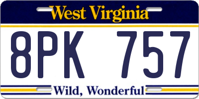 WV license plate 8PK757