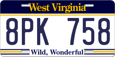 WV license plate 8PK758
