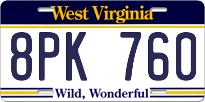 WV license plate 8PK760