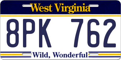 WV license plate 8PK762