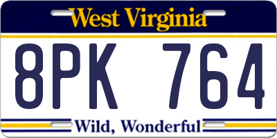 WV license plate 8PK764