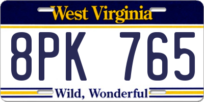 WV license plate 8PK765