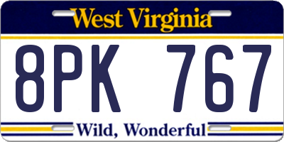 WV license plate 8PK767