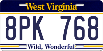 WV license plate 8PK768