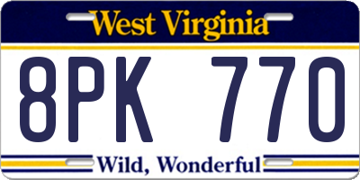 WV license plate 8PK770