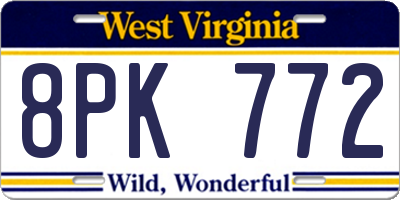 WV license plate 8PK772