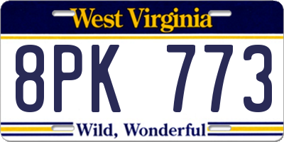 WV license plate 8PK773