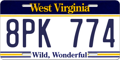 WV license plate 8PK774