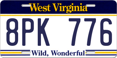 WV license plate 8PK776