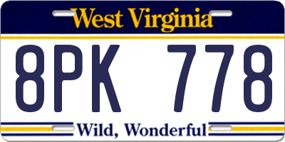 WV license plate 8PK778