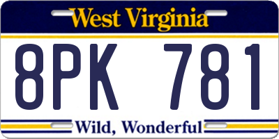 WV license plate 8PK781