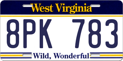 WV license plate 8PK783