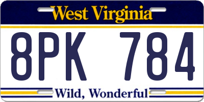 WV license plate 8PK784