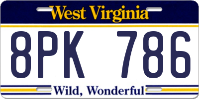 WV license plate 8PK786